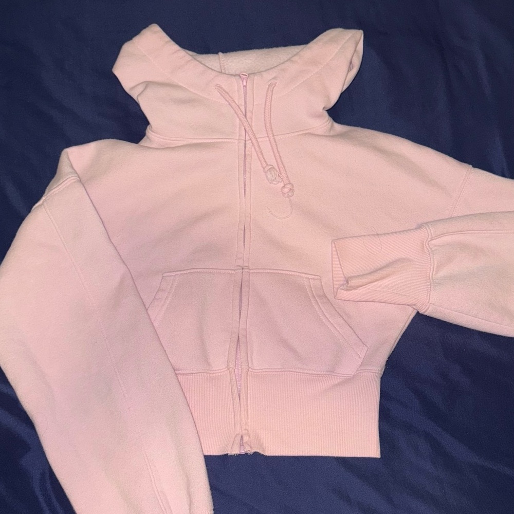 Pink Cropped Zip Up with Front Pockets